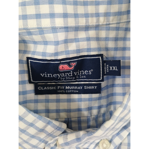 Vineyard Vines Shirt Men's 2X Blue White Check Classic Fit Murray Button Down - Picture 3 of 11